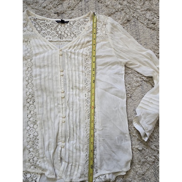 American Eagle sz L White Long Sleeve Lace Blouse Button Up‎ Bohemian Casual Top - Picture 8 of 11